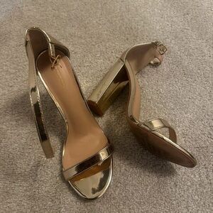 Metallic Gold Block Heel Ankle-Strap Sandals - Women